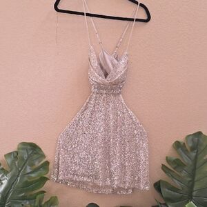 Elegant Silver Sequin Mini Dress